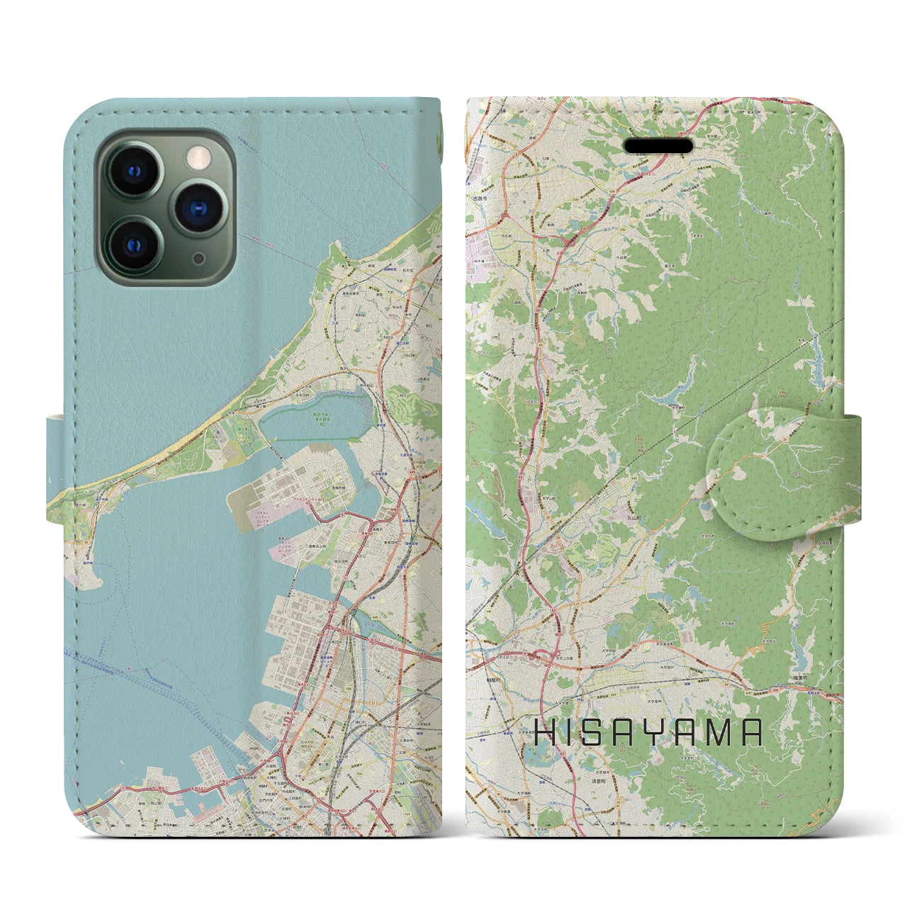 【久山(福岡県)】地図柄iPhoneケース(手帳タイプ)ナチュラル・iPhone 11 Pro 用