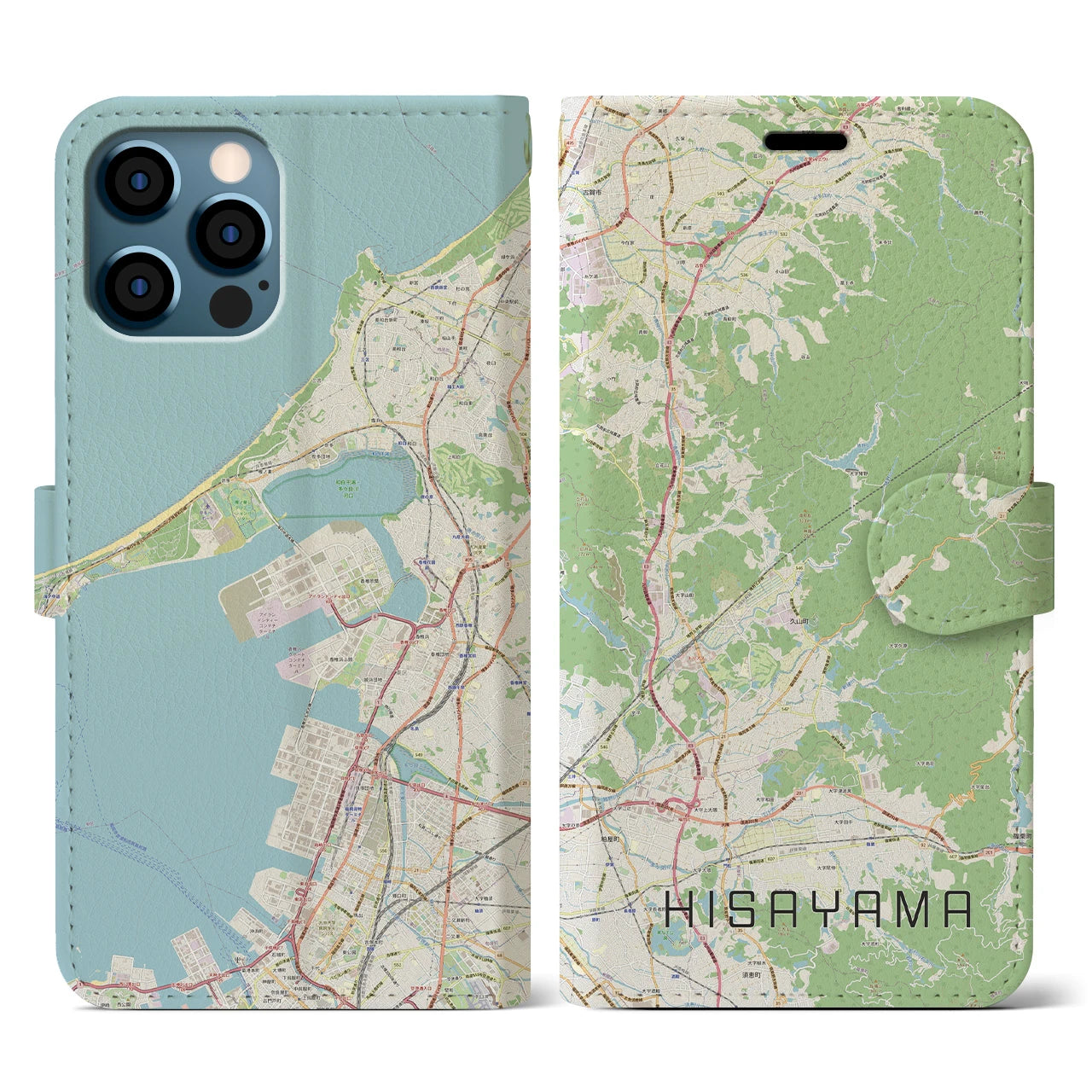 【久山(福岡県)】地図柄iPhoneケース(手帳タイプ)ナチュラル・iPhone 12 / 12 Pro 用