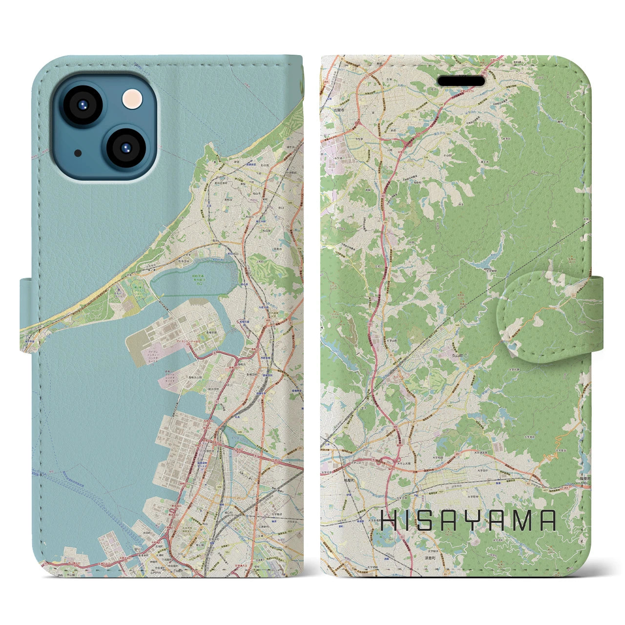【久山(福岡県)】地図柄iPhoneケース(手帳タイプ)ナチュラル・iPhone 13 用