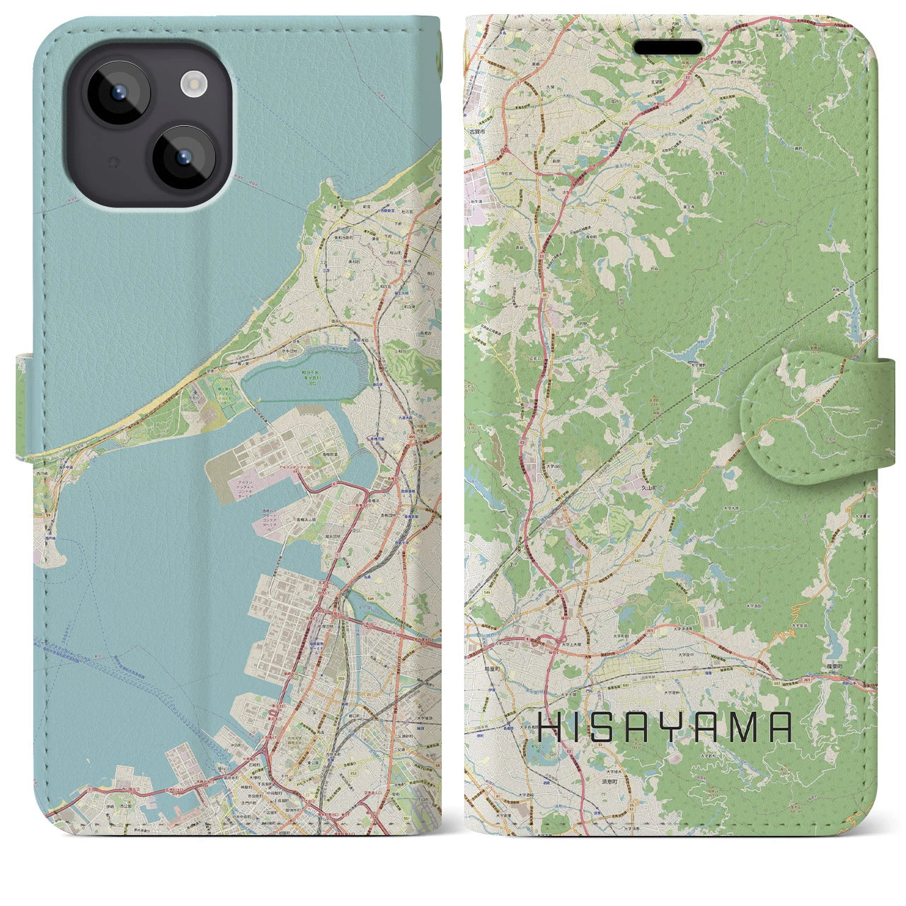 【久山(福岡県)】地図柄iPhoneケース(手帳タイプ)ナチュラル・iPhone 14 Plus 用