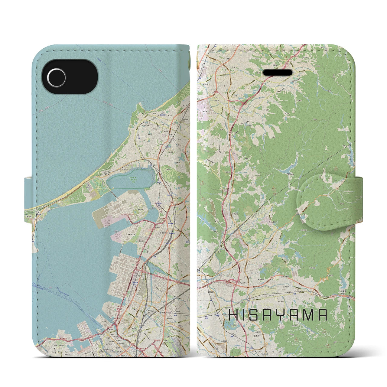 【久山(福岡県)】地図柄iPhoneケース(手帳タイプ)ナチュラル・iPhone SE(第3 / 第2世代) / 8 / 7 / 6s / 6 用