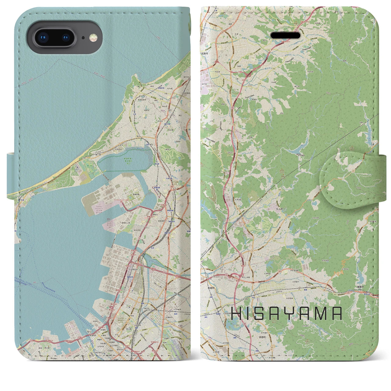 【久山(福岡県)】地図柄iPhoneケース(手帳タイプ)ナチュラル・iPhone 8Plus /7Plus / 6sPlus / 6Plus 用