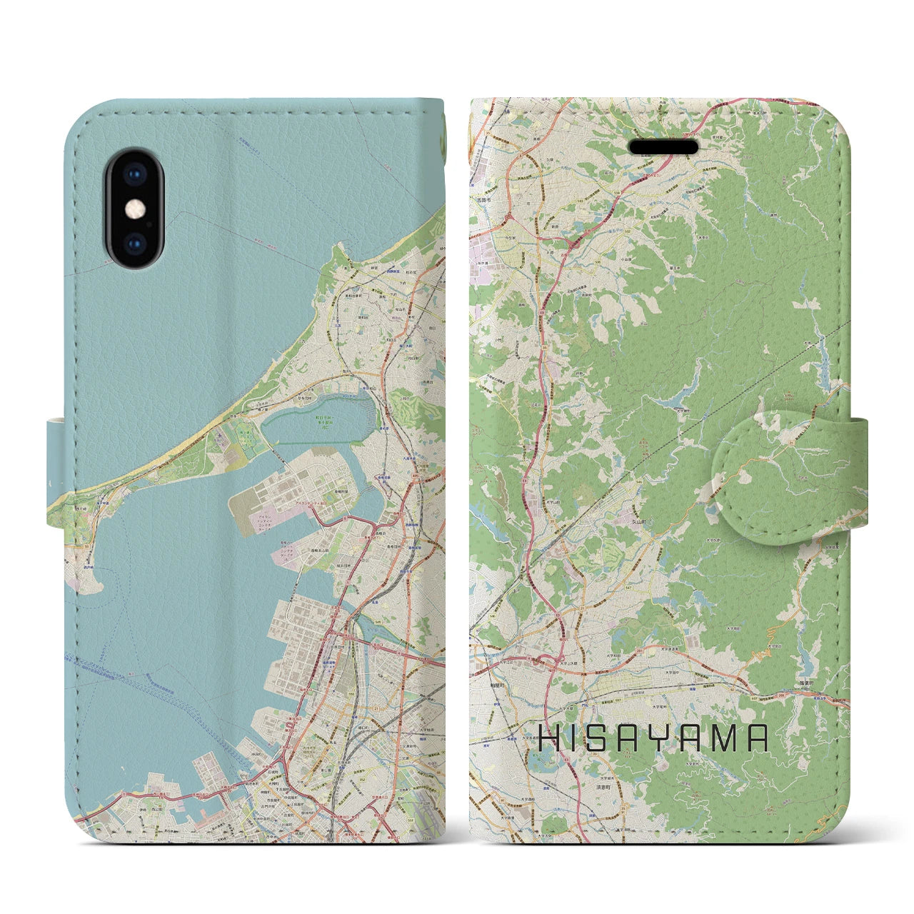 【久山(福岡県)】地図柄iPhoneケース(手帳タイプ)ナチュラル・iPhone XS / X 用