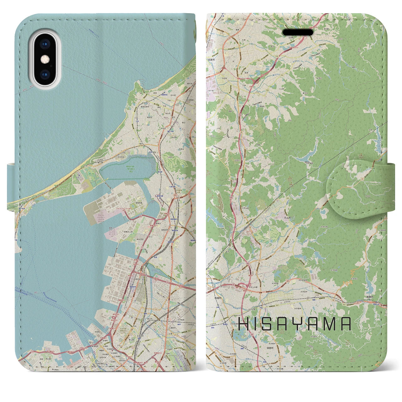 【久山(福岡県)】地図柄iPhoneケース(手帳タイプ)ナチュラル・iPhone XS Max 用