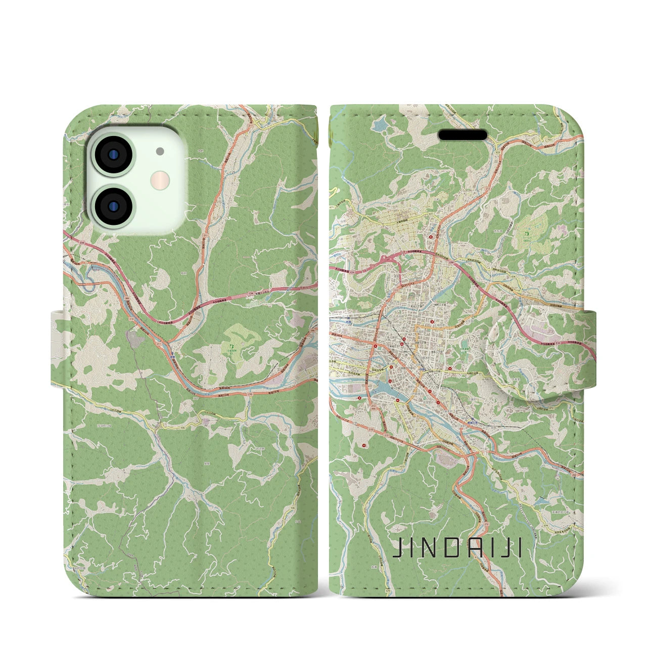 【日田2(大分県)】地図柄iPhoneケース(手帳タイプ)ナチュラル・iPhone 12 mini 用