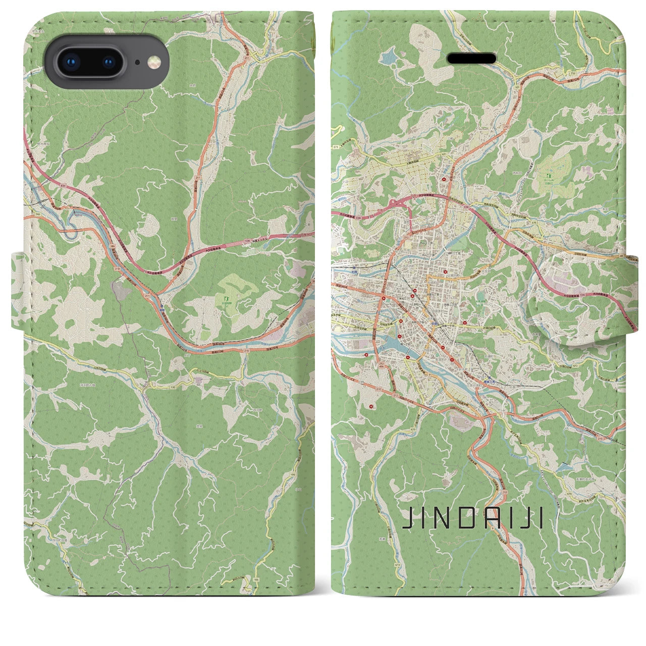 【日田2(大分県)】地図柄iPhoneケース(手帳タイプ)ナチュラル・iPhone 8Plus /7Plus / 6sPlus / 6Plus 用