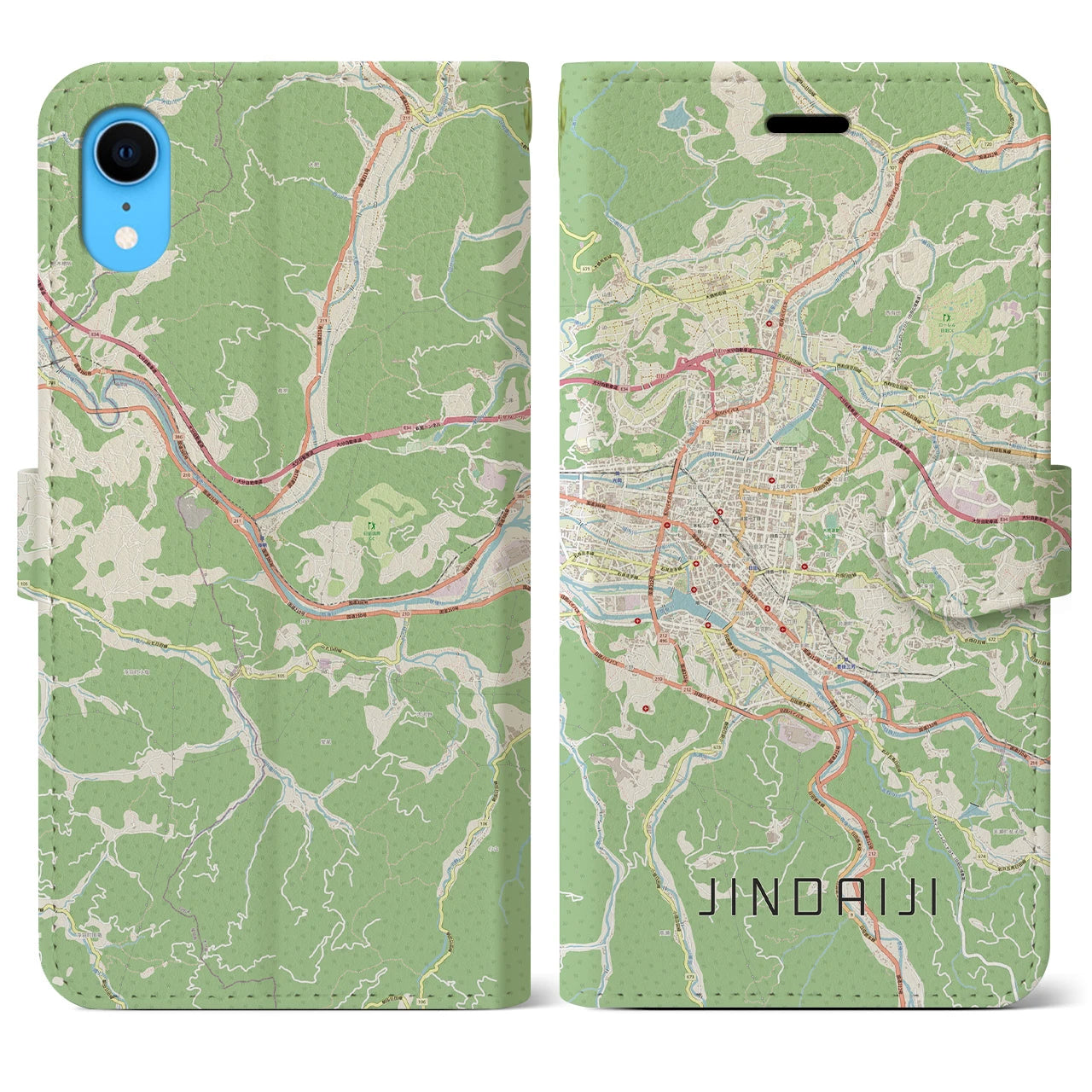 【日田2(大分県)】地図柄iPhoneケース(手帳タイプ)ナチュラル・iPhone XR 用