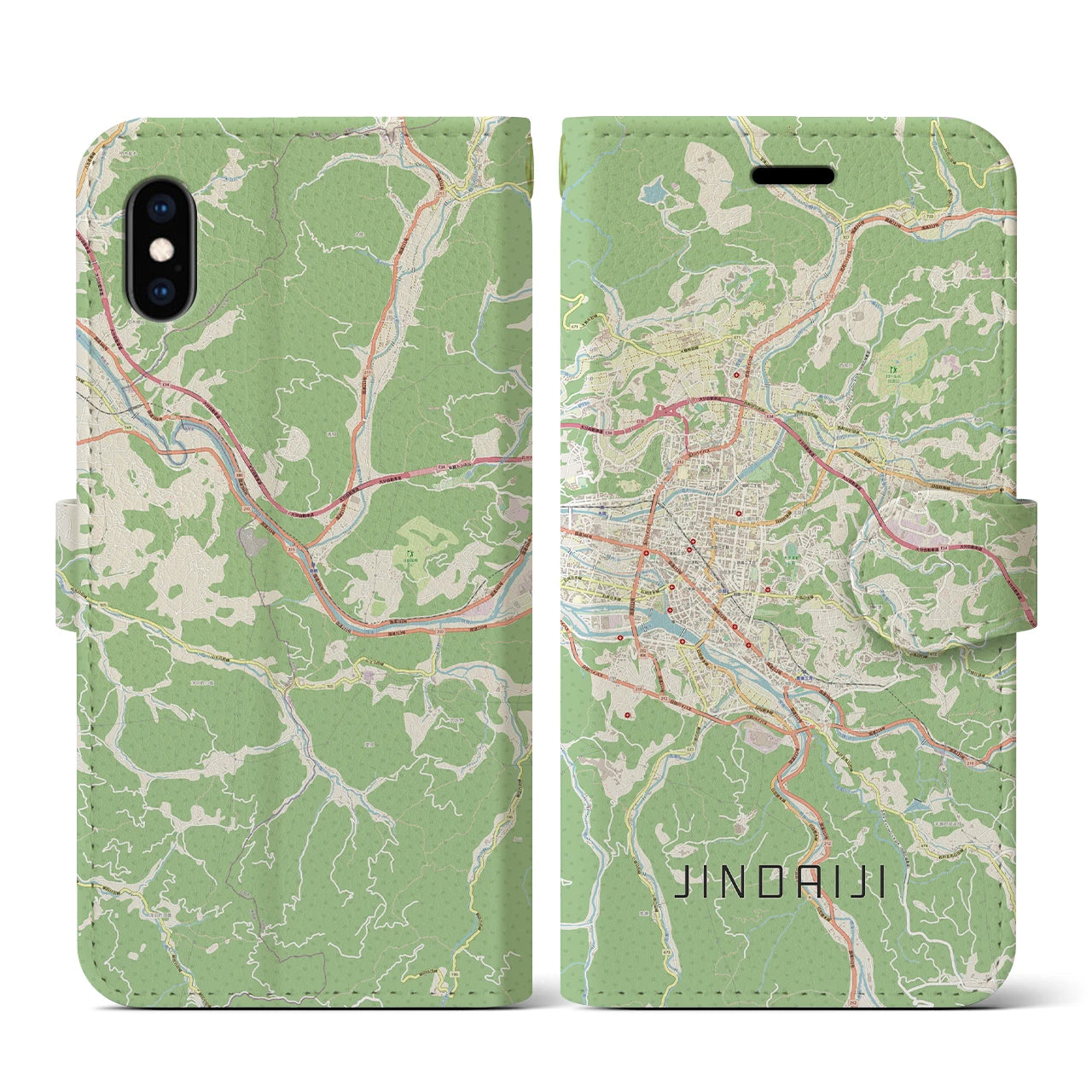 【日田2(大分県)】地図柄iPhoneケース(手帳タイプ)ナチュラル・iPhone XS / X 用