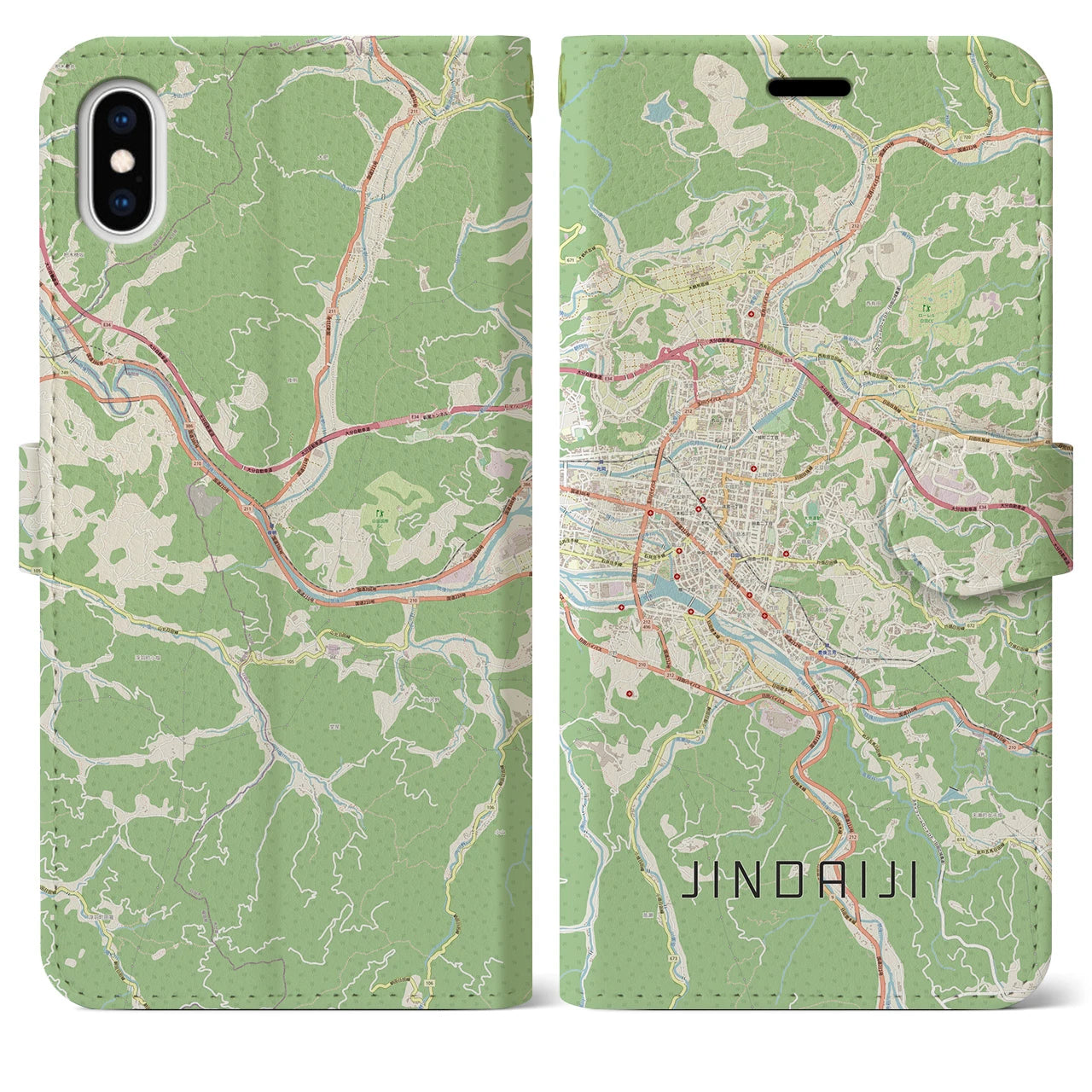 【日田2(大分県)】地図柄iPhoneケース(手帳タイプ)ナチュラル・iPhone XS Max 用
