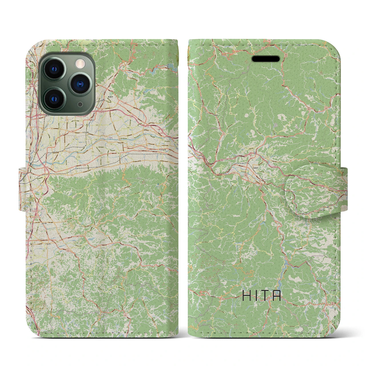 【日田(大分県)】地図柄iPhoneケース(手帳タイプ)ナチュラル・iPhone 11 Pro 用