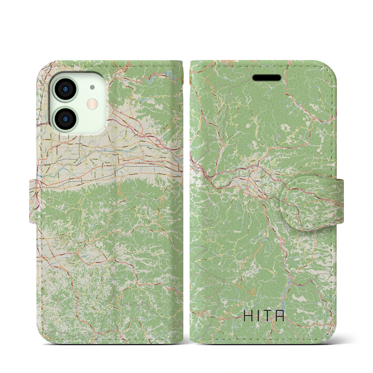 【日田(大分県)】地図柄iPhoneケース(手帳タイプ)ナチュラル・iPhone 12 mini 用