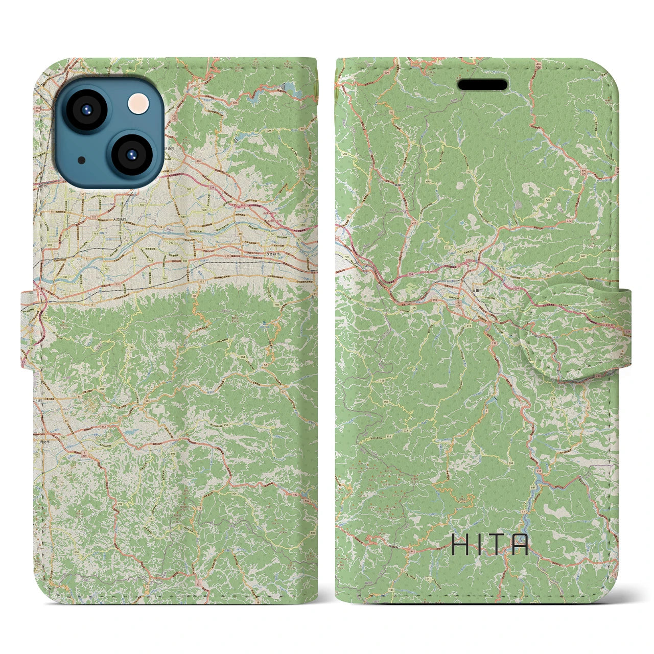 【日田(大分県)】地図柄iPhoneケース(手帳タイプ)ナチュラル・iPhone 13 用