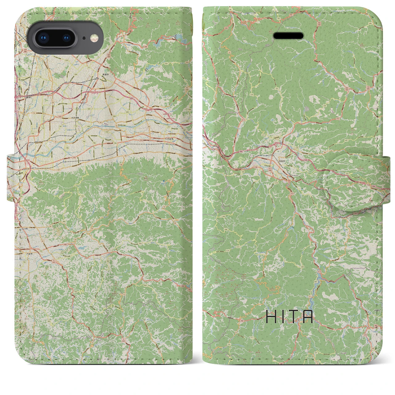 【日田(大分県)】地図柄iPhoneケース(手帳タイプ)ナチュラル・iPhone 8Plus /7Plus / 6sPlus / 6Plus 用