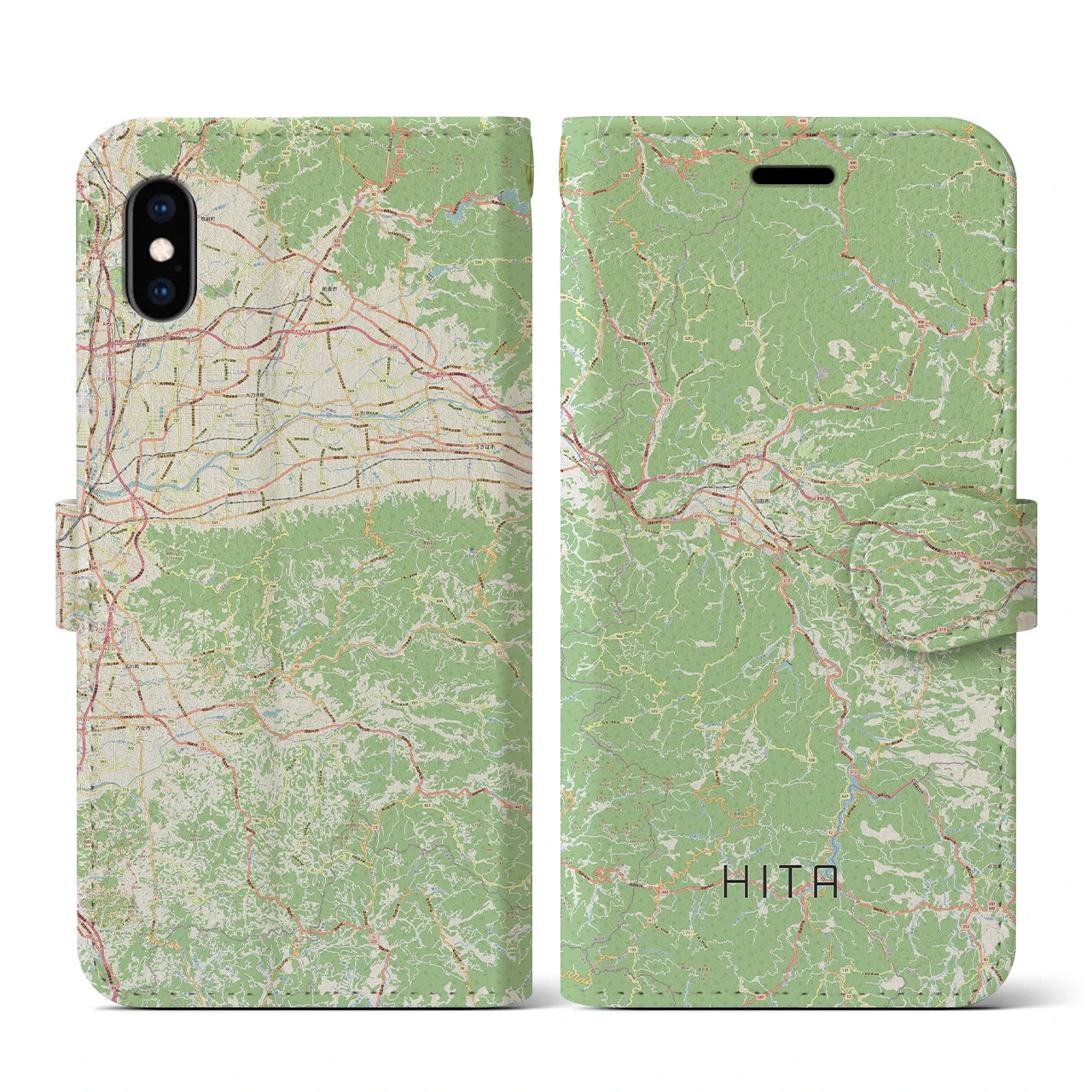 【日田(大分県)】地図柄iPhoneケース(手帳タイプ)ナチュラル・iPhone XS / X 用