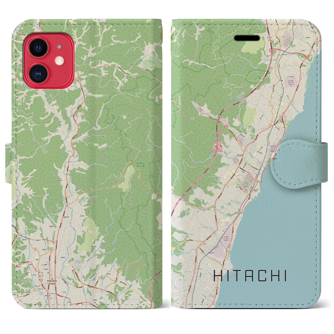 【日立(茨城県)】地図柄iPhoneケース(手帳タイプ)ナチュラル・iPhone 11 用