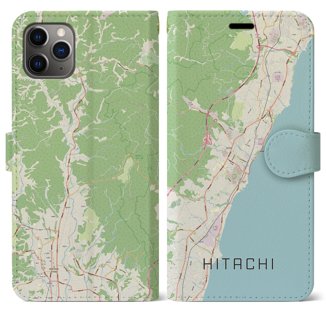 【日立(茨城県)】地図柄iPhoneケース(手帳タイプ)ナチュラル・iPhone 11 Pro Max 用