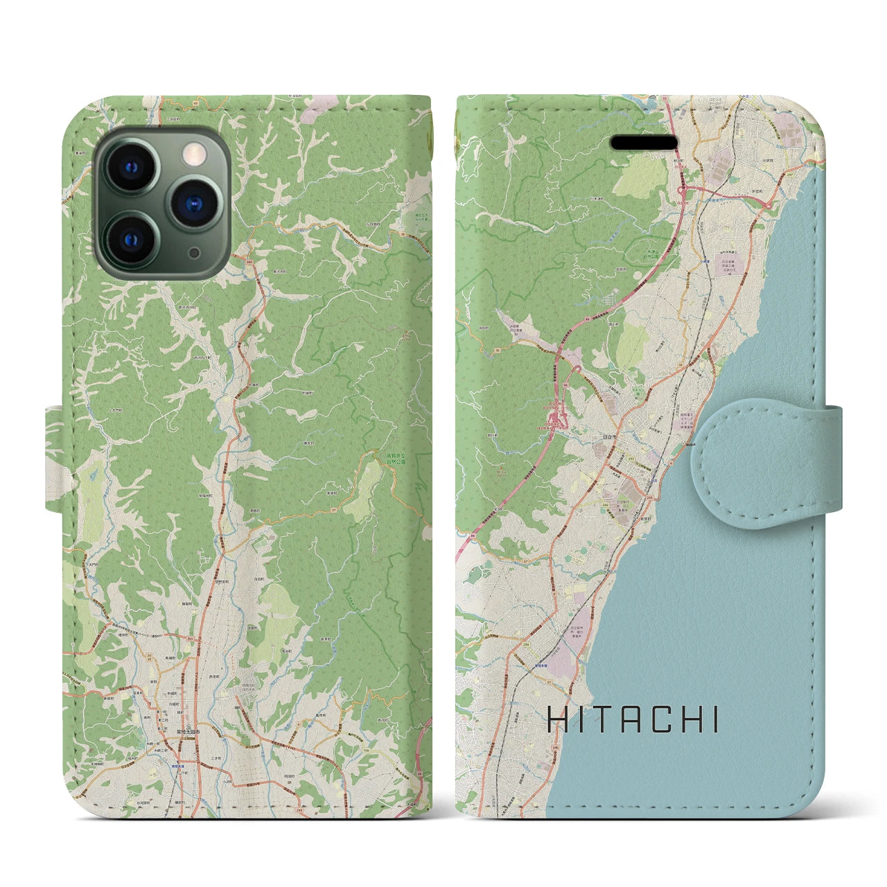 【日立(茨城県)】地図柄iPhoneケース(手帳タイプ)ナチュラル・iPhone 11 Pro 用