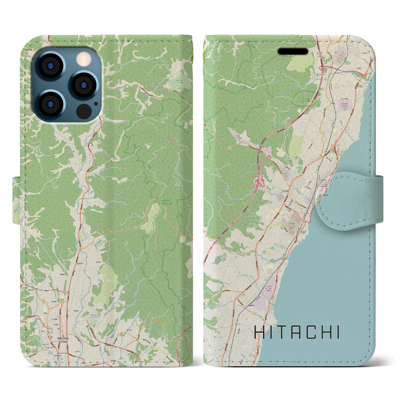 【日立(茨城県)】地図柄iPhoneケース(手帳タイプ)ナチュラル・iPhone 12 / 12 Pro 用