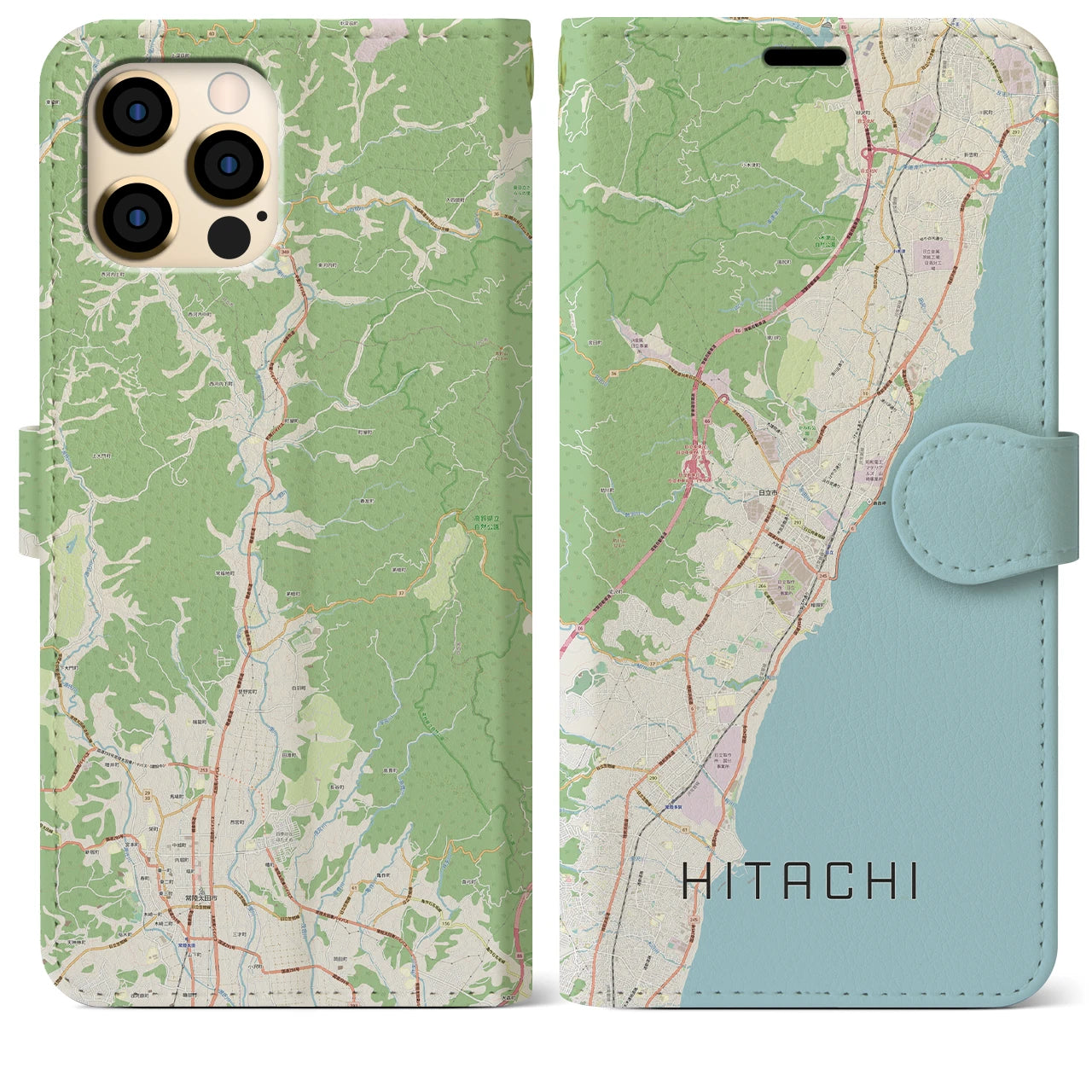 【日立(茨城県)】地図柄iPhoneケース(手帳タイプ)ナチュラル・iPhone 12 Pro Max 用