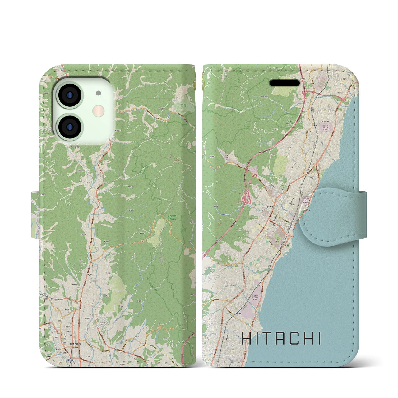 【日立(茨城県)】地図柄iPhoneケース(手帳タイプ)ナチュラル・iPhone 12 mini 用