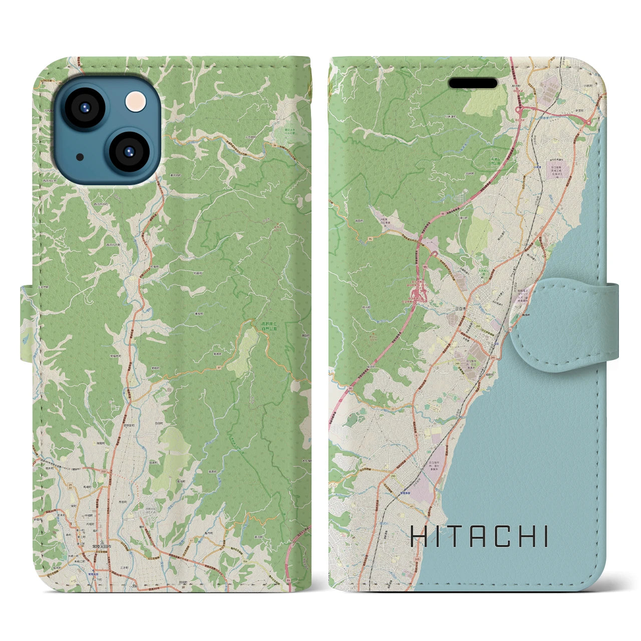【日立(茨城県)】地図柄iPhoneケース(手帳タイプ)ナチュラル・iPhone 13 用