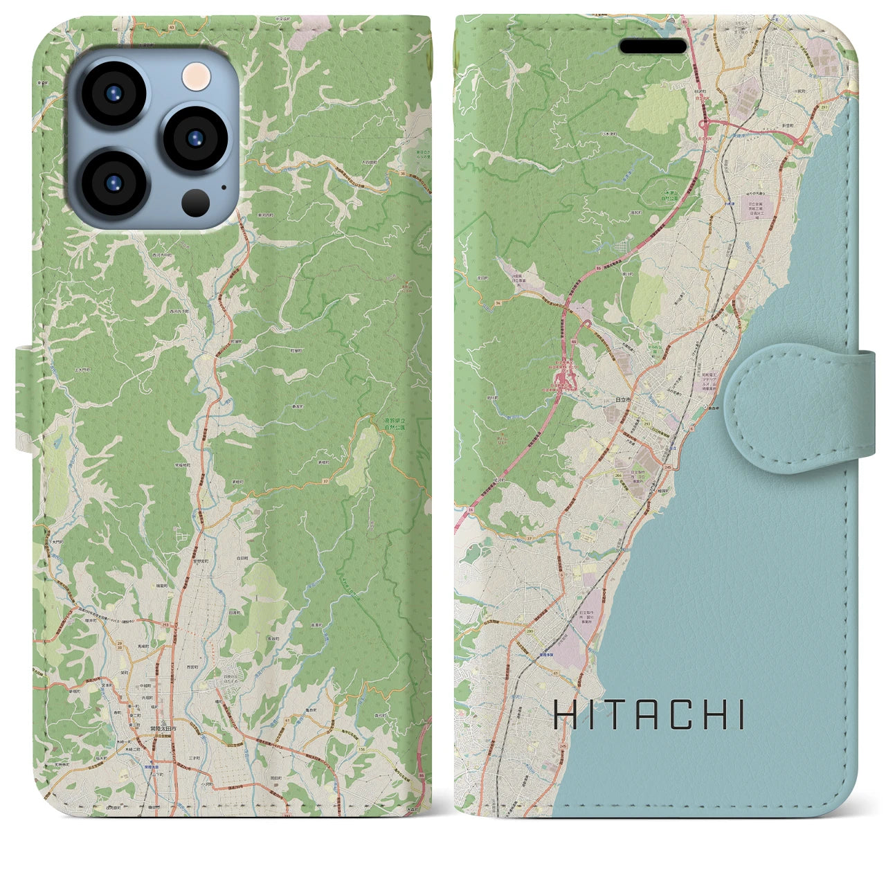 【日立(茨城県)】地図柄iPhoneケース(手帳タイプ)ナチュラル・iPhone 13 Pro Max 用