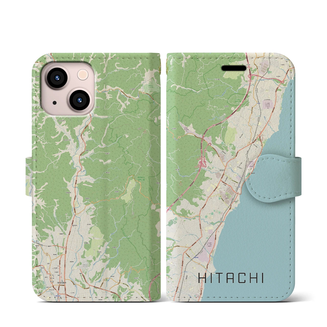 【日立(茨城県)】地図柄iPhoneケース(手帳タイプ)ナチュラル・iPhone 13 mini 用