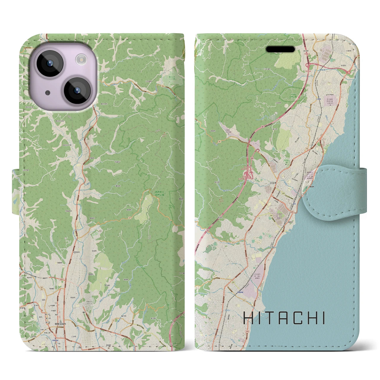 【日立(茨城県)】地図柄iPhoneケース(手帳タイプ)ナチュラル・iPhone 14 用