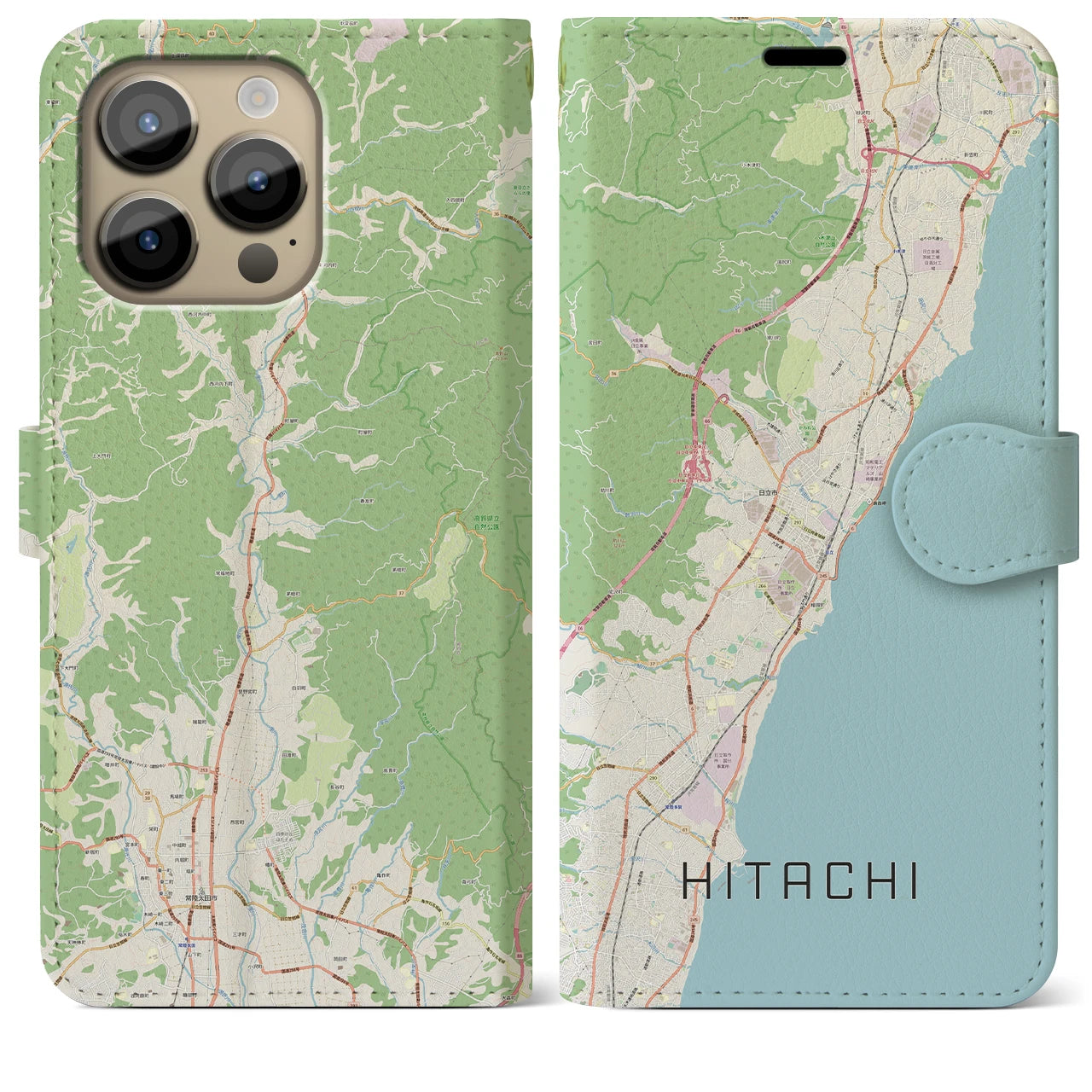 【日立(茨城県)】地図柄iPhoneケース(手帳タイプ)ナチュラル・iPhone 14 Pro Max 用