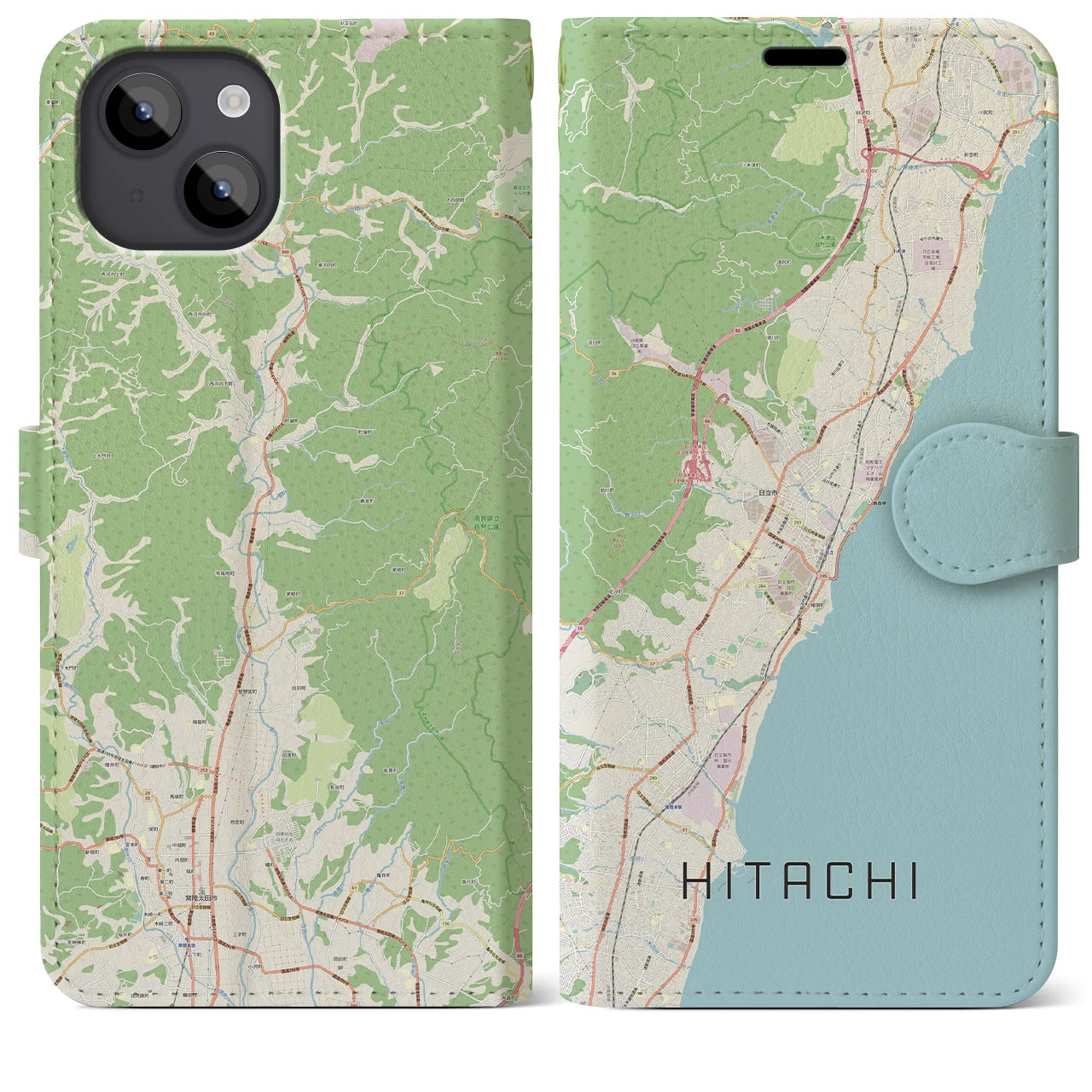【日立(茨城県)】地図柄iPhoneケース(手帳タイプ)ナチュラル・iPhone 14 Plus 用
