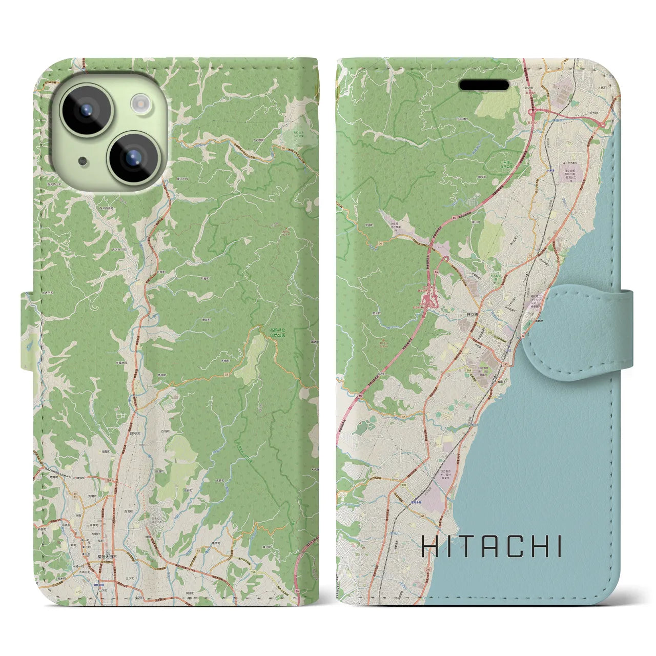 【日立(茨城県)】地図柄iPhoneケース(手帳タイプ)ナチュラル・iPhone 15 用