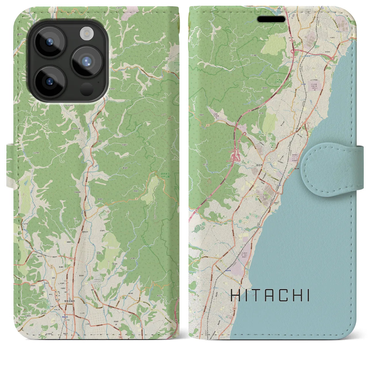【日立(茨城県)】地図柄iPhoneケース(手帳タイプ)ナチュラル・iPhone 15 Pro Max 用