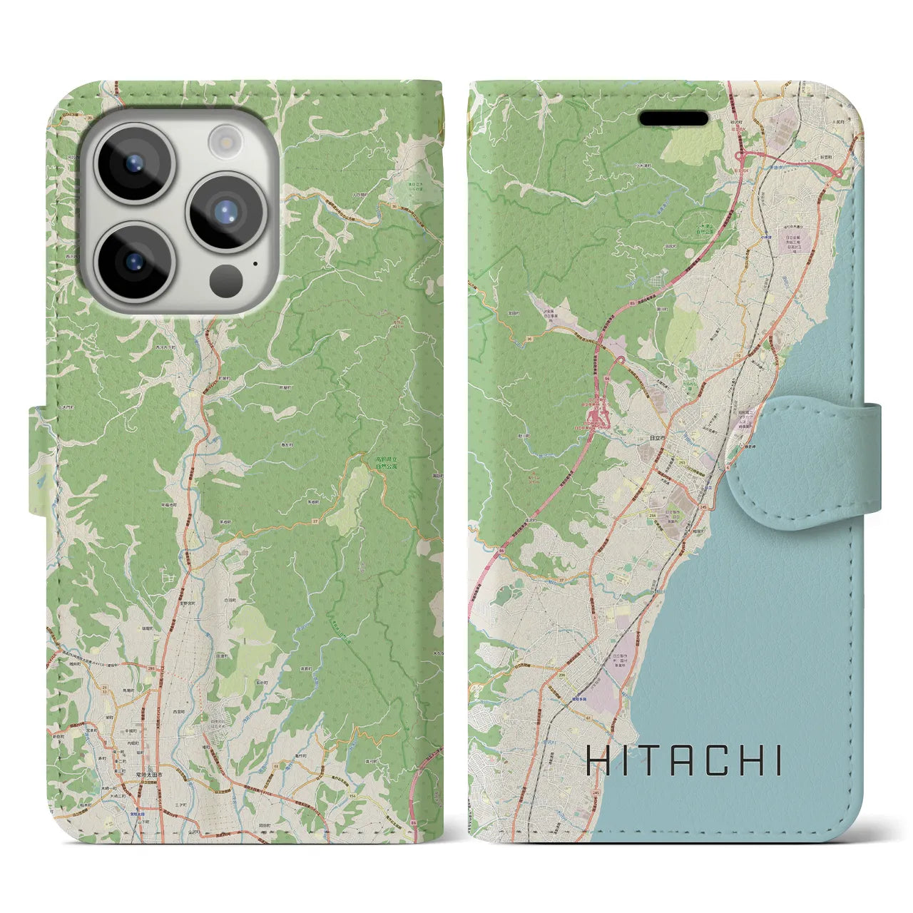 【日立(茨城県)】地図柄iPhoneケース(手帳タイプ)ナチュラル・iPhone 15 Pro 用