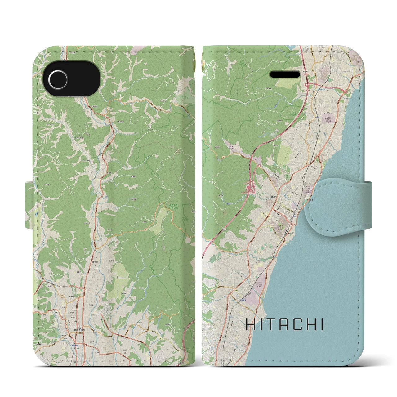 【日立(茨城県)】地図柄iPhoneケース(手帳タイプ)ナチュラル・iPhone SE(第3 / 第2世代) / 8 / 7 / 6s / 6 用