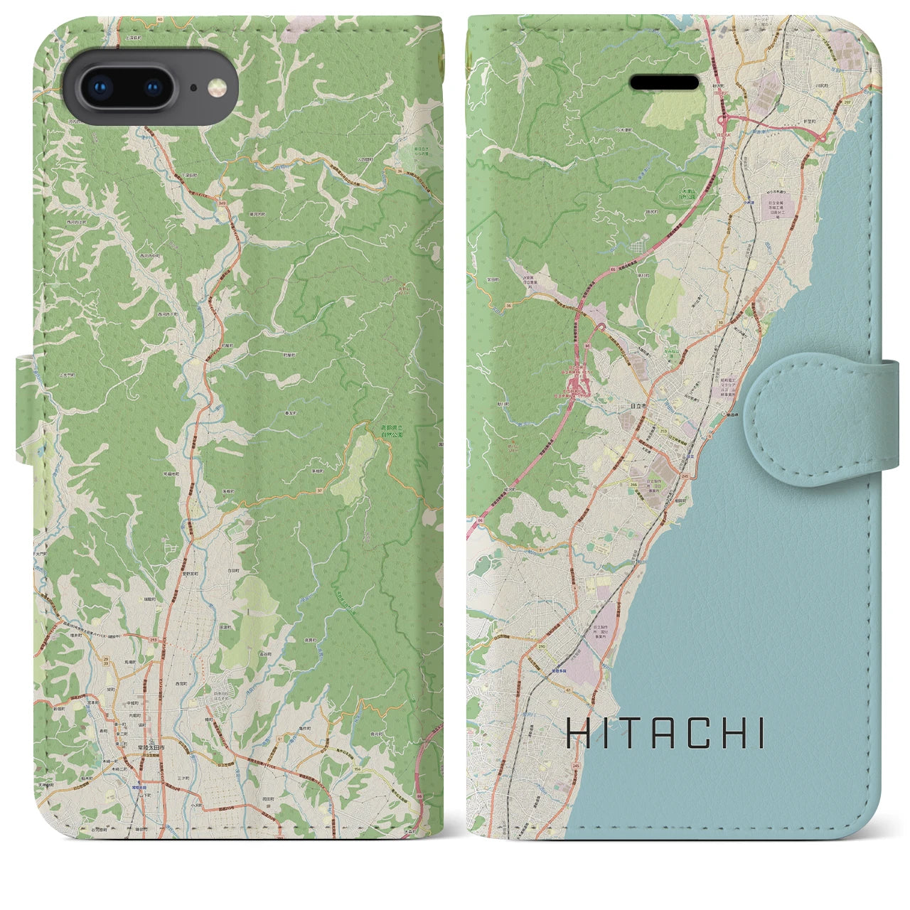 【日立(茨城県)】地図柄iPhoneケース(手帳タイプ)ナチュラル・iPhone 8Plus /7Plus / 6sPlus / 6Plus 用