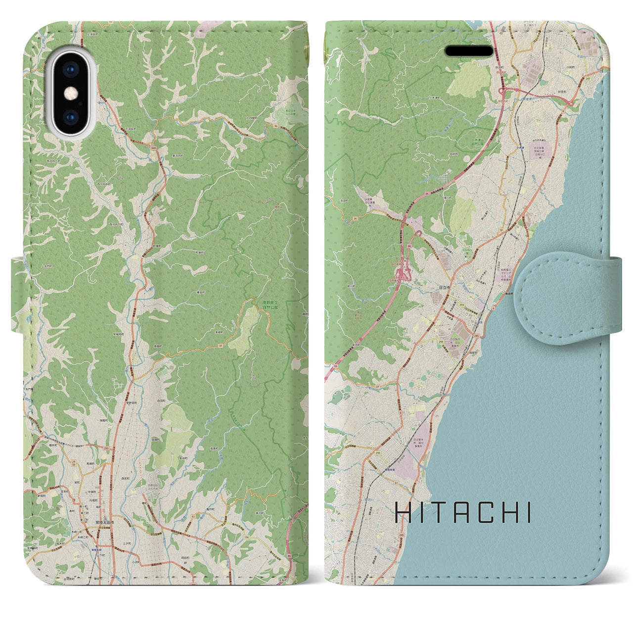 【日立(茨城県)】地図柄iPhoneケース(手帳タイプ)ナチュラル・iPhone XS Max 用