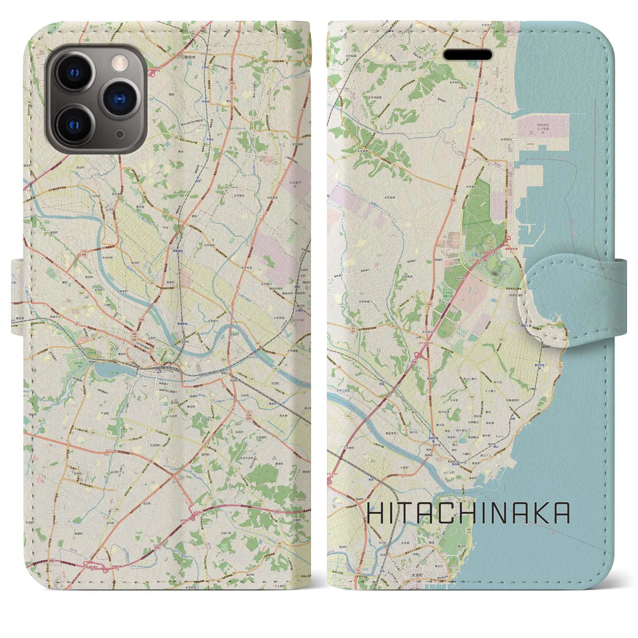 【ひたちなか(茨城県)】地図柄iPhoneケース(手帳タイプ)ナチュラル・iPhone 11 Pro Max 用