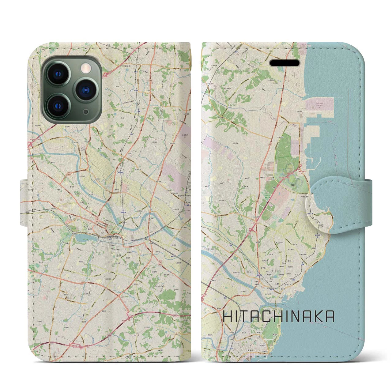【ひたちなか(茨城県)】地図柄iPhoneケース(手帳タイプ)ナチュラル・iPhone 11 Pro 用