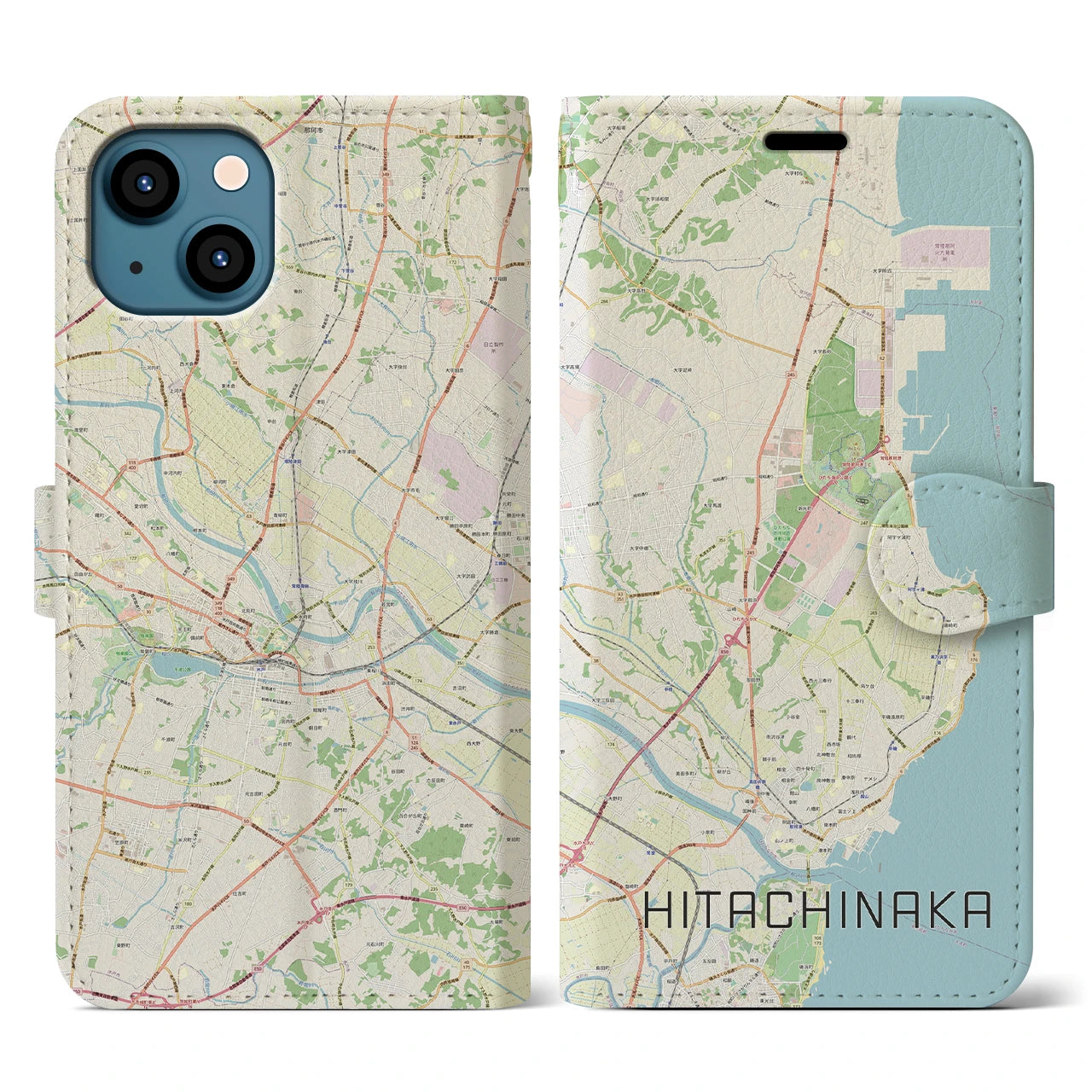【ひたちなか(茨城県)】地図柄iPhoneケース(手帳タイプ)ナチュラル・iPhone 13 用