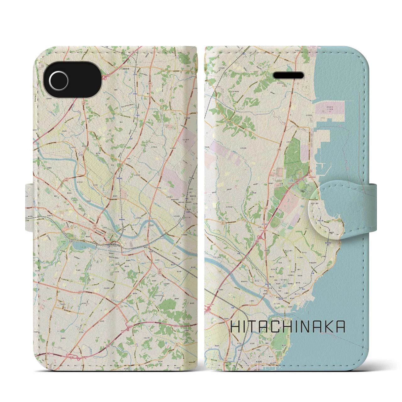 【ひたちなか(茨城県)】地図柄iPhoneケース(手帳タイプ)ナチュラル・iPhone SE(第3 / 第2世代) / 8 / 7 / 6s / 6 用