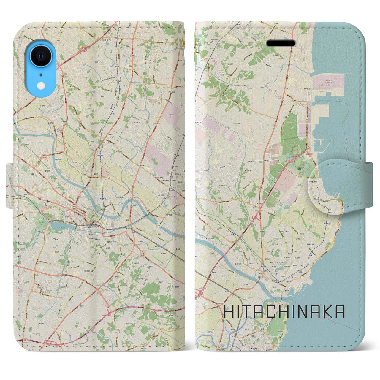 【ひたちなか(茨城県)】地図柄iPhoneケース(手帳タイプ)ナチュラル・iPhone XR 用