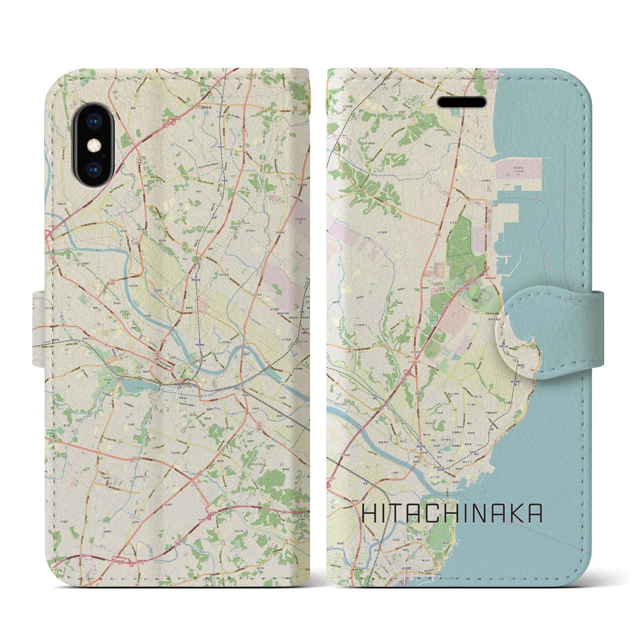 【ひたちなか(茨城県)】地図柄iPhoneケース(手帳タイプ)ナチュラル・iPhone XS / X 用