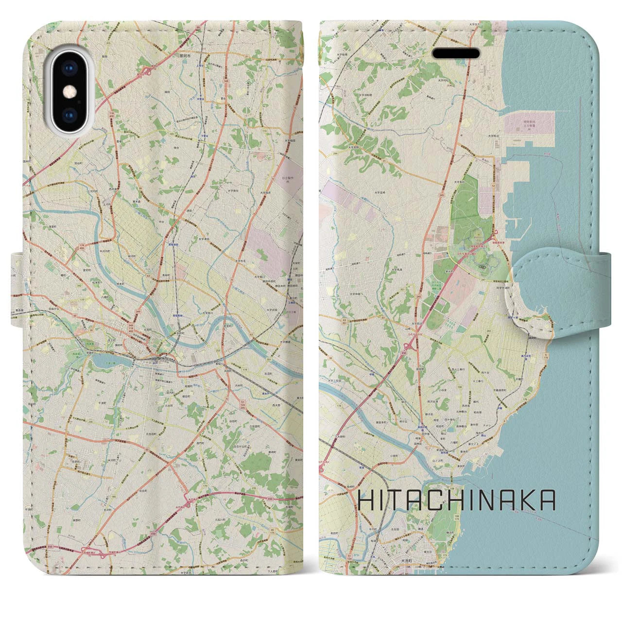 【ひたちなか(茨城県)】地図柄iPhoneケース(手帳タイプ)ナチュラル・iPhone XS Max 用