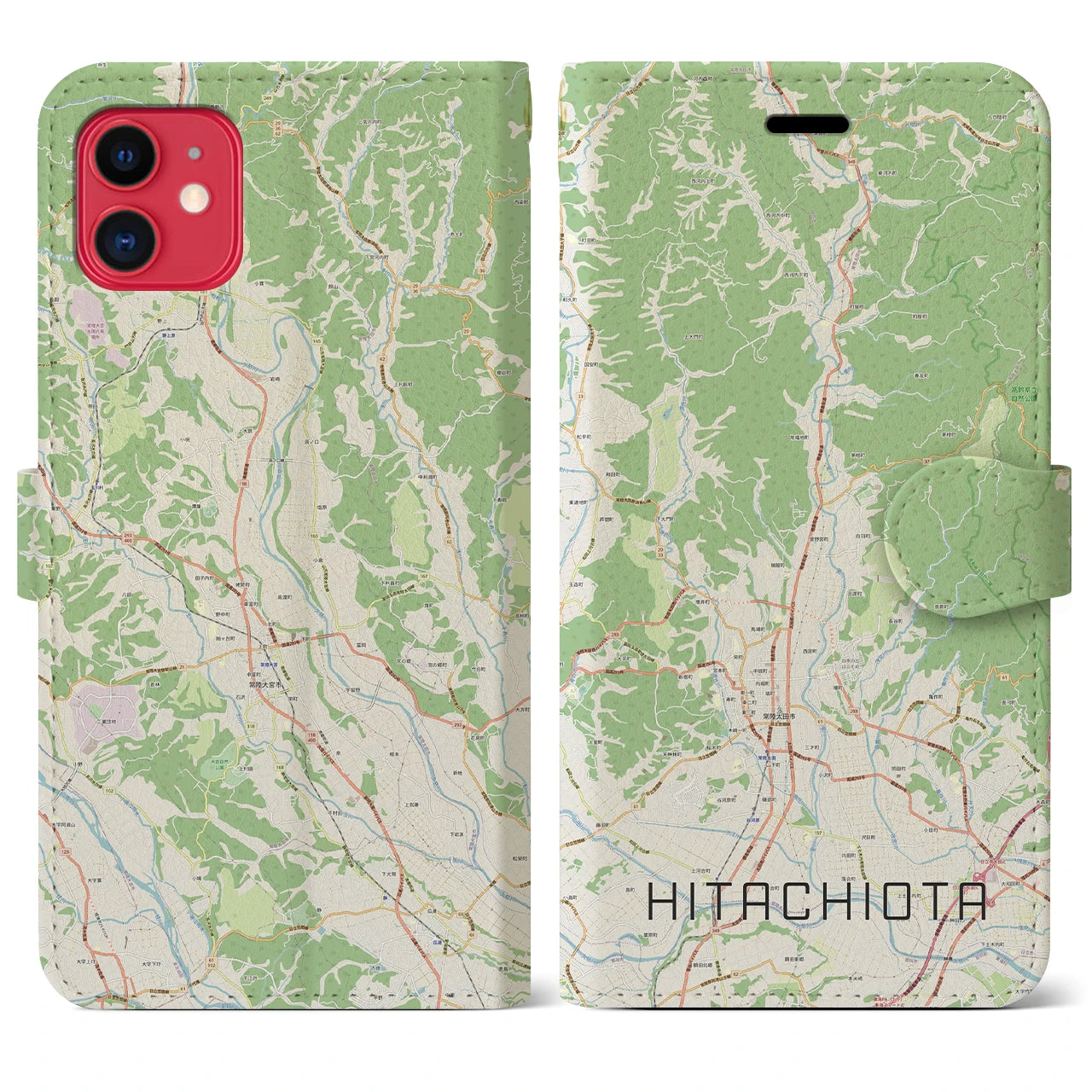 【常陸太田(茨城県)】地図柄iPhoneケース(手帳タイプ)ナチュラル・iPhone 11 用