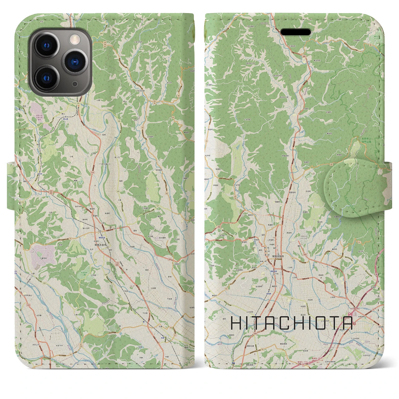 【常陸太田(茨城県)】地図柄iPhoneケース(手帳タイプ)ナチュラル・iPhone 11 Pro Max 用