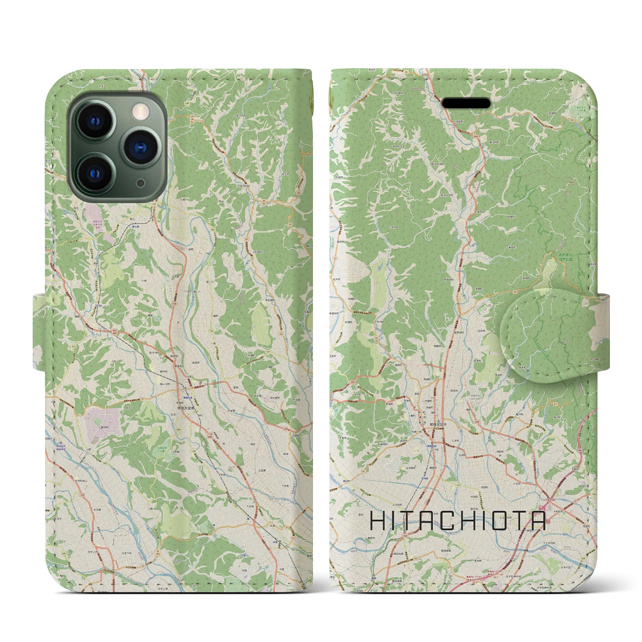 【常陸太田(茨城県)】地図柄iPhoneケース(手帳タイプ)ナチュラル・iPhone 11 Pro 用