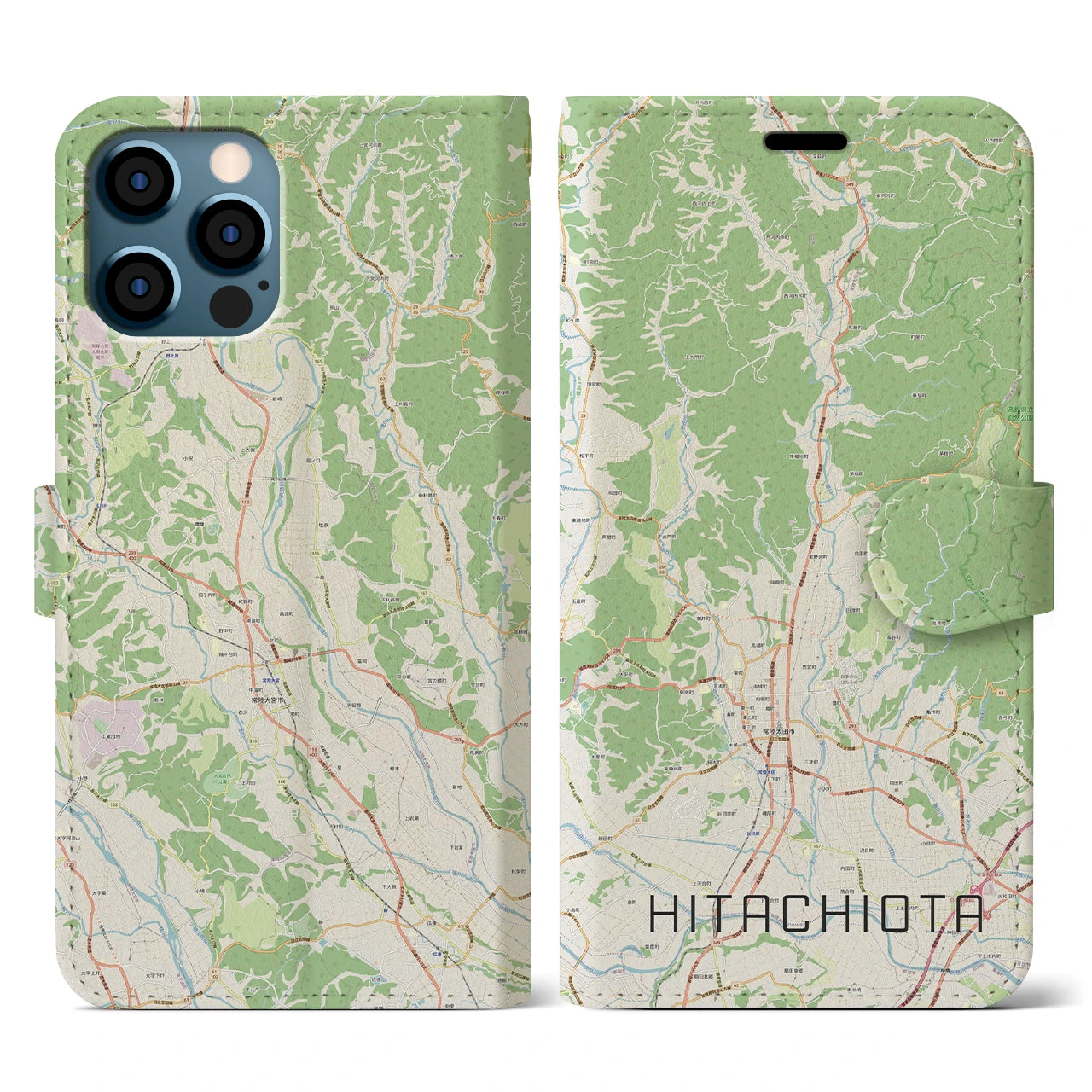 【常陸太田(茨城県)】地図柄iPhoneケース(手帳タイプ)ナチュラル・iPhone 12 / 12 Pro 用