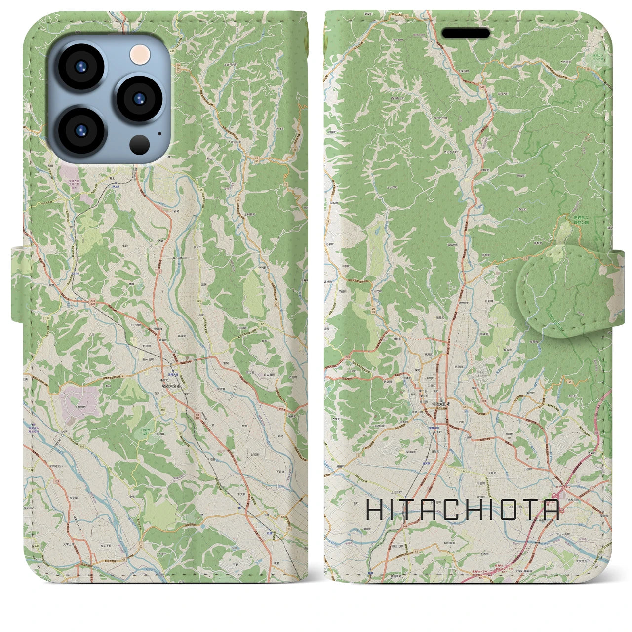 【常陸太田(茨城県)】地図柄iPhoneケース(手帳タイプ)ナチュラル・iPhone 13 Pro Max 用
