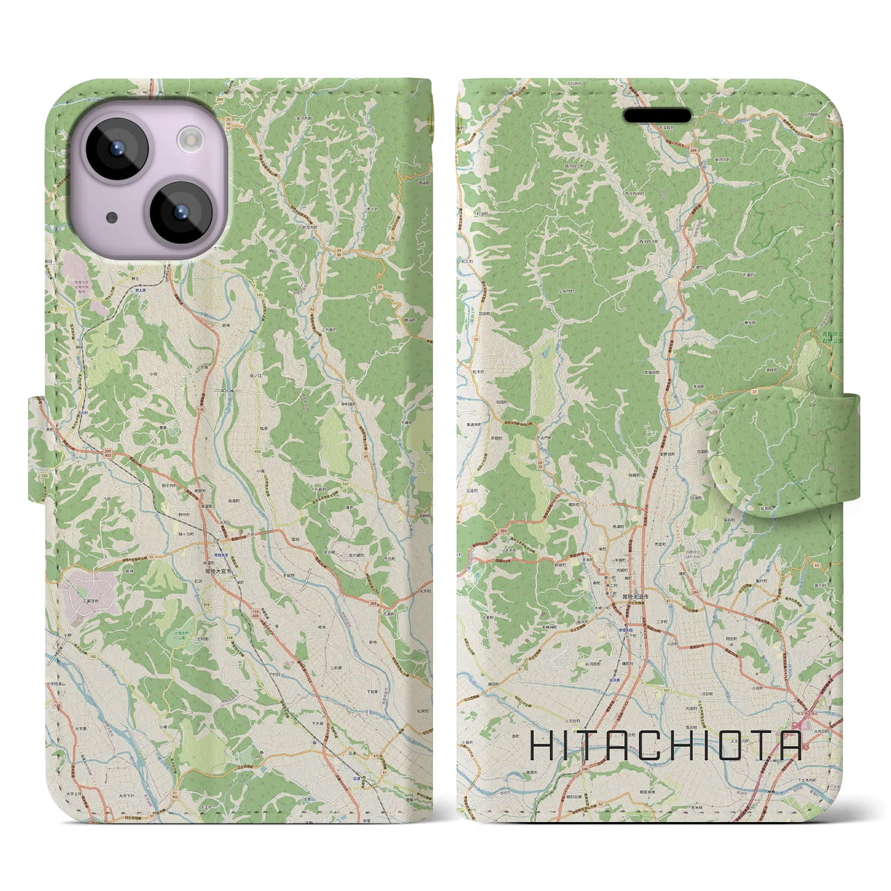 【常陸太田(茨城県)】地図柄iPhoneケース(手帳タイプ)ナチュラル・iPhone 14 用