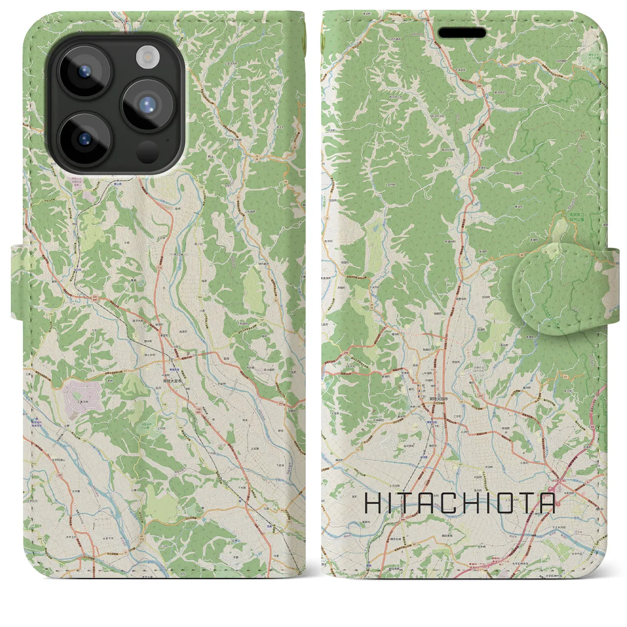 【常陸太田(茨城県)】地図柄iPhoneケース(手帳タイプ)ナチュラル・iPhone 15 Pro Max 用